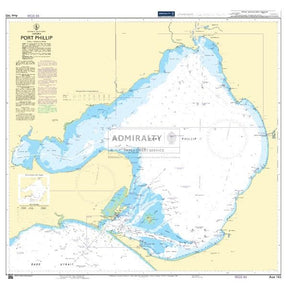 Admiralty Chart AUS143: Port Phillip by Admiralty is an official nautical chart for Melbourne's coastal waters, showing water depths, navigational markers, shipping channels, and a compass rose.