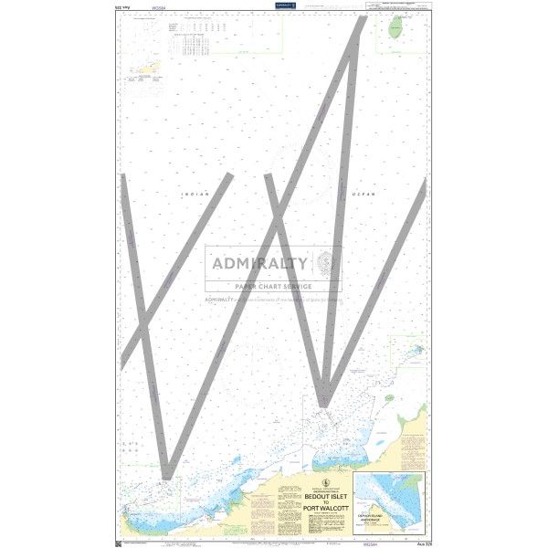 Admiralty Chart AUS326: Bedout Islet to Port Walcott by Admiralty displays ocean depths, navigational symbols, coastal features, watermark text, and diagonal lines per Admiralty Standard. Produced by the United Kingdom Hydrographic Office.