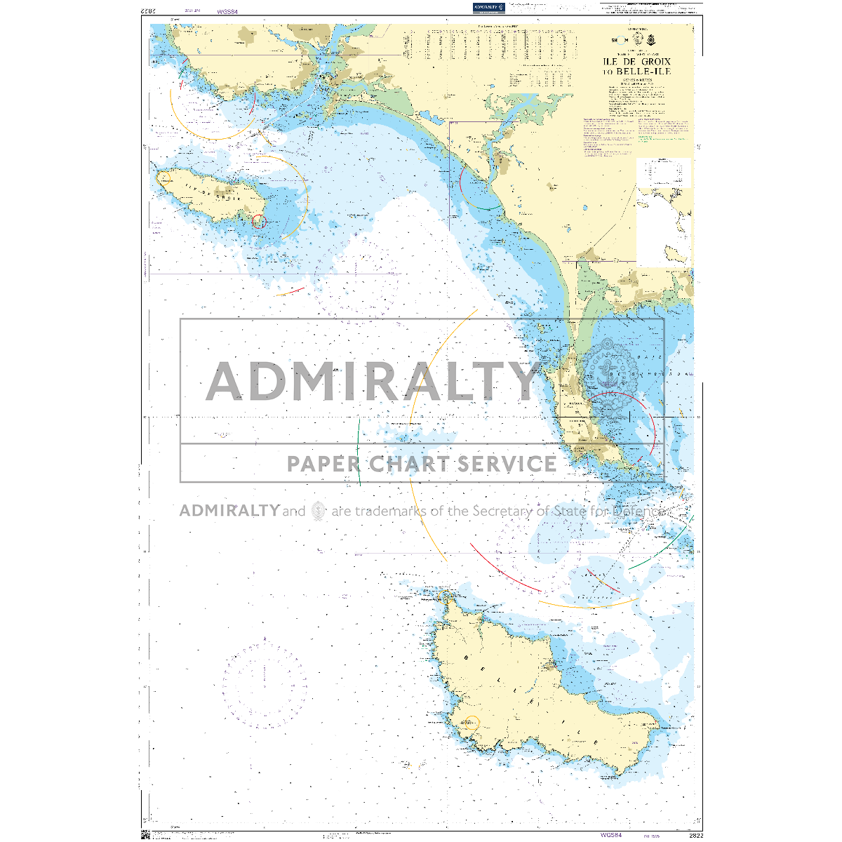 Product image of Admiralty Chart 2822 | Ile de Groix to Belle-Ile, featuring navigational markings, depth soundings, and coastal features, essential for safe marine navigation. It could be displayed as an art piece or used for navigation on a boat or ship.