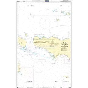 Product image of Admiralty Chart PNG386 | Cape Cretin to Vitu Islands, featuring navigational markings, depth soundings, and coastal features, essential for safe marine navigation. It could be displayed as an art piece or used for navigation on a boat or ship.