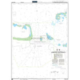 Product image of Admiralty Chart PNG627 | Jomard Entrance, featuring navigational markings, depth soundings, and coastal features, essential for safe marine navigation. It could be displayed as an art piece or used for navigation on a boat or ship.