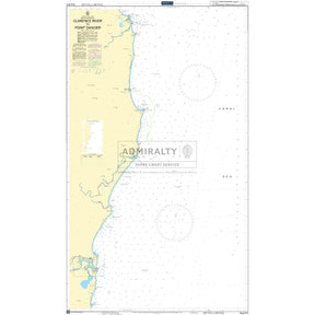 Admiralty Chart AUS813: Clarence River To Point Danger by Admiralty details coastline and waters, depth markings, navigation info, reefs, and coastal features with land to the left and ocean to the right.