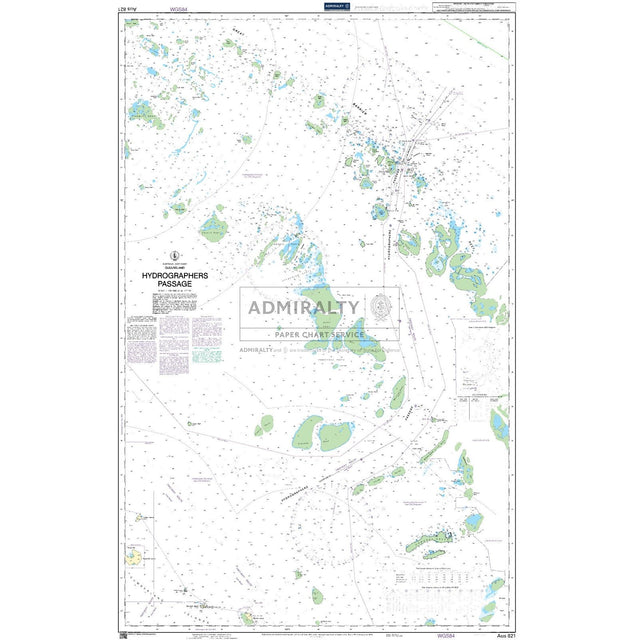 Admiralty Chart AUS821: Hydrographers Passage by Admiralty displays navigation routes, depth contours, islands, reefs, and key maritime details for mariners, meeting UKHO’s Admiralty Standard Nautical Chart specifications.