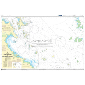 Admiralty Chart AUS824: Penrith Island to Whitsunday Island by Admiralty shows coastal outlines, navigation routes, depth markings, reefs, and compass roses on a light background to Admiralty standard chart specifications.