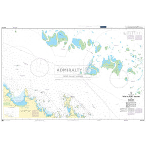 Admiralty Chart AUS825: Whitsunday Island to Bowen by Admiralty displays islands, coastlines, depths, navigation routes, and Admiralty Standard annotations for maritime navigation in this region.