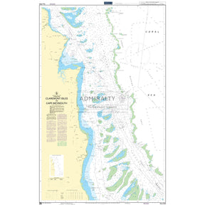 Admiralty Chart AUS834: Claremont Isles to Cape Weymouth by Admiralty details coastal outlines, depths, islands, reefs, navigation routes, and maritime hazards for this Australia region.
