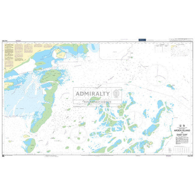 Admiralty Chart AUS840: Arden Island to East Cay by Admiralty provides detailed coastal outlines, water depths, reefs, navigation aids, and notes for safe maritime navigation in the British Virgin Islands.