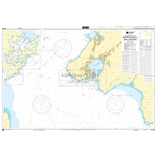 Admiralty Chart NZ463: Approaches to Wellington by Admiralty presents detailed coastal outlines, depths, navigation aids, and shipping routes around Wellington, New Zealand.
