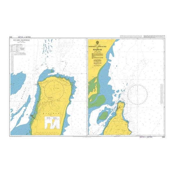 Product image of Admiralty Chart 2854 | Northern Approaches to Masirah, featuring navigational markings, depth soundings, and coastal features, essential for safe marine navigation. It could be displayed as an art piece or used for navigation on a boat or ship.