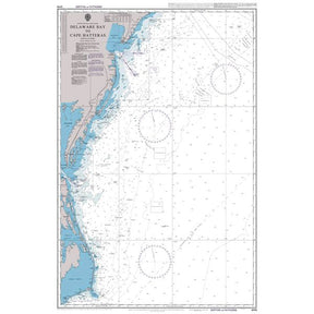 Product image of Admiralty Chart 2861 | Delaware Bay to Cape Hatteras, featuring navigational markings, depth soundings, and coastal features, essential for safe marine navigation. It could be displayed as an art piece or used for navigation on a boat or ship.