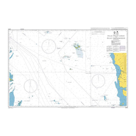 Product image of Admiralty Chart 2870 | Pulau-Pulau Leman to Pulau Tokongkemudi, featuring navigational markings, depth soundings, and coastal features, essential for safe marine navigation. It could be displayed as an art piece or used for navigation on a boat or ship.