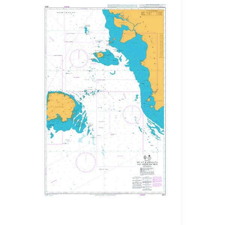 Product image of Admiralty Chart 2872 | Selat Karimata and Approaches, featuring navigational markings, depth soundings, and coastal features, essential for safe marine navigation. It could be displayed as an art piece or used for navigation on a boat or ship.