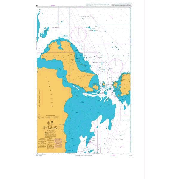 Product image of Admiralty Chart 2873 | Selat Gelasa and Approaches, featuring navigational markings, depth soundings, and coastal features, essential for safe marine navigation. It could be displayed as an art piece or used for navigation on a boat or ship.