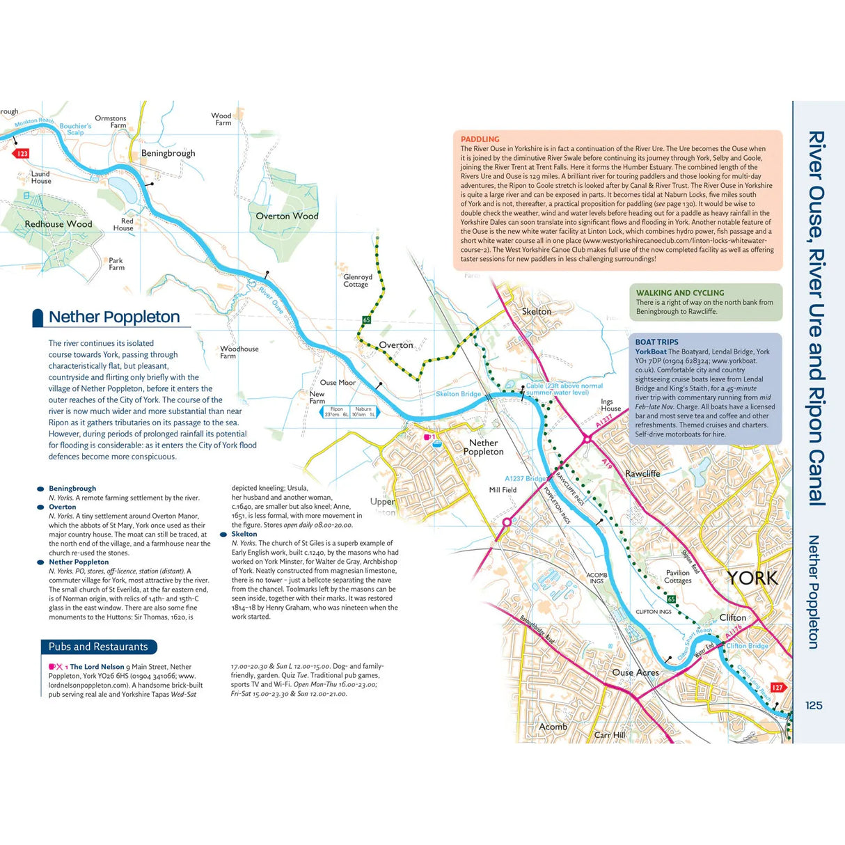 Nicholson Waterways Guide 6: Nottingham, York and the North East showcases the River Ouse, River Ure, and Ripon Canal in Nether Poppleton. Discover local walking/cycling routes, landmarks, pubs, restaurants, boat trips, plus markers and text boxes for key York locations.