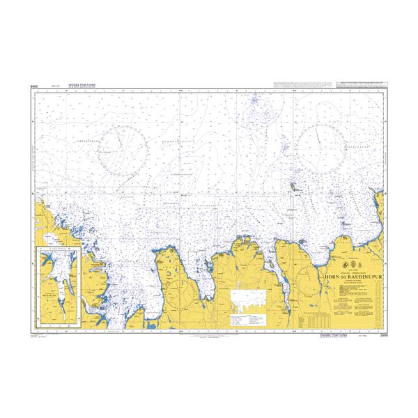 Product image of Admiralty Chart 2899 | Horn to Raudinupur, featuring navigational markings, depth soundings, and coastal features, essential for safe marine navigation. It could be displayed as an art piece or used for navigation on a boat or ship.