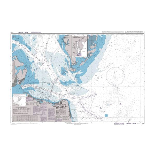 Product image of Admiralty Chart 2919 | Chesapeake Bay Entrance, featuring navigational markings, depth soundings, and coastal features, essential for safe marine navigation. It could be displayed as an art piece or used for navigation on a boat or ship.