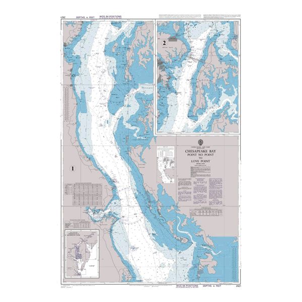 Product image of Admiralty Chart 2921 | Chesapeake Bay Point No Point to Love Point, featuring navigational markings, depth soundings, and coastal features, essential for safe marine navigation. It could be displayed as an art piece or used for navigation on a boat or ship.