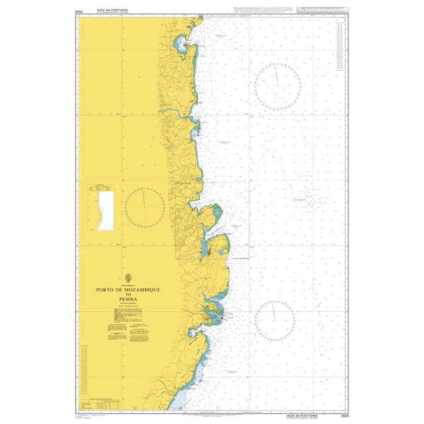 Product image of Admiralty Chart 2926 | Porto de Mocambique to Pemba, featuring navigational markings, depth soundings, and coastal features, essential for safe marine navigation. It could be displayed as an art piece or used for navigation on a boat or ship.