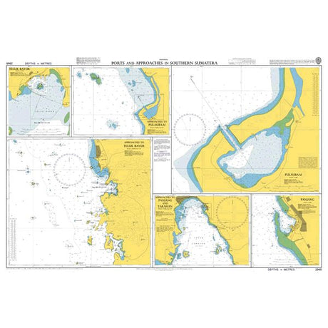 Product image of Admiralty Chart 2965 | Ports and Approaches in Southern Sumatera, featuring navigational markings, depth soundings, and coastal features, essential for safe marine navigation. It could be displayed as an art piece or used for navigation on a boat or ship.