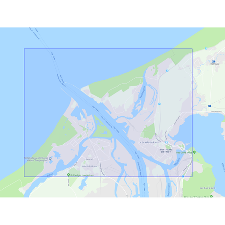 Product image of Admiralty Chart 2972 | Port of Riga Northern Part, featuring navigational markings, depth soundings, and coastal features, essential for safe marine navigation. It could be displayed as an art piece or used for navigation on a boat or ship.