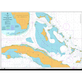 Product image of Admiralty Chart 2996 | Cuba to Bahama Islands Including Straits of Florida, featuring navigational markings, depth soundings, and coastal features, essential for safe marine navigation. It could be displayed as an art piece or used for navigation on a boat or ship.