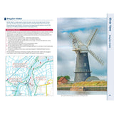 A page from the Nicholson Waterways Guide 8: Norfolk Broads shows a map of Breydon Water with navigation notes and a photo of the white Berney Arms Mill windmill beside the water in Broads National Park under a partly cloudy sky.