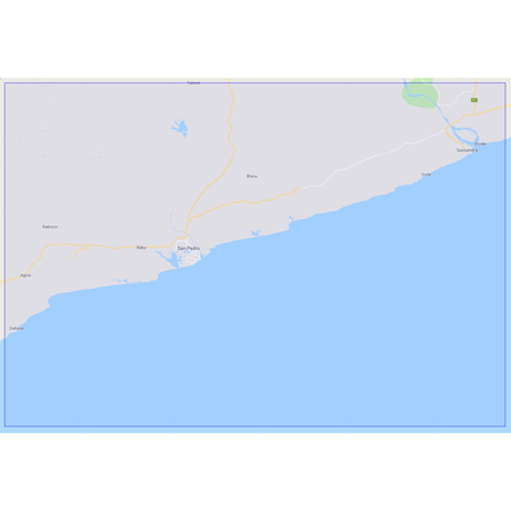 Product image of Admiralty Chart 3108 | Grand Bereby to Sassandra, featuring navigational markings, depth soundings, and coastal features, essential for safe marine navigation. It could be displayed as an art piece or used for navigation on a boat or ship.