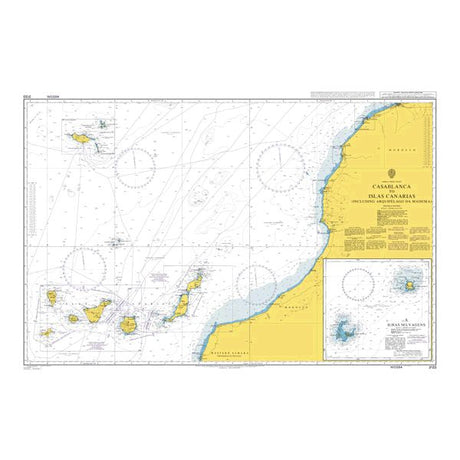 Product image of Admiralty Chart 3133 | Casablanca to Islas Canarias (Including Arquipelago da Madeira), featuring navigational markings, depth soundings, and coastal features, essential for safe marine navigation. It could be displayed as an art piece or used for navigation on a boat or ship.