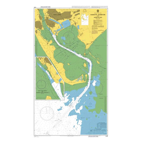 Product image of Admiralty Chart 3164 | Barrow Harbour and Approaches, featuring navigational markings, depth soundings, and coastal features, essential for safe marine navigation. It could be displayed as an art piece or used for navigation on a boat or ship.