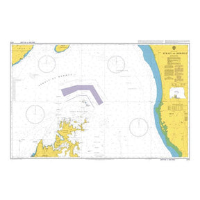Product image of Admiralty Chart 3172 | Strait of Hormuz, featuring navigational markings, depth soundings, and coastal features, essential for safe marine navigation. It could be displayed as an art piece or used for navigation on a boat or ship.