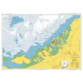 Product image of Admiralty Chart 3177 | Outer Approaches to Abu Dhabi (Abu Zaby), featuring navigational markings, depth soundings, and coastal features, essential for safe marine navigation. It could be displayed as an art piece or used for navigation on a boat or ship.