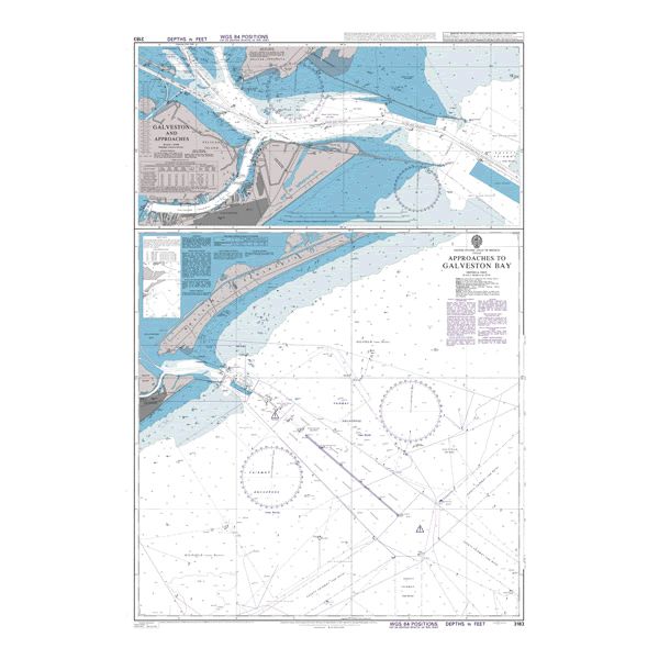 Product image of Admiralty Chart 3183 | Approaches to Galveston Bay, featuring navigational markings, depth soundings, and coastal features, essential for safe marine navigation. It could be displayed as an art piece or used for navigation on a boat or ship.