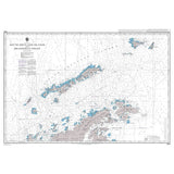 Product image of Admiralty Chart 3205 | South Shetland Islands and Bransfield Strait, featuring navigational markings, depth soundings, and coastal features, essential for safe marine navigation. It could be displayed as an art piece or used for navigation on a boat or ship.