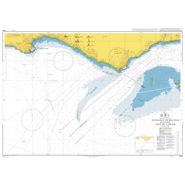 Product image of Admiralty Chart 3220 | Entrance to Rio Tejo including Baia de Cascais, featuring navigational markings, depth soundings, and coastal features, essential for safe marine navigation. It could be displayed as an art piece or used for navigation on a boat or ship.