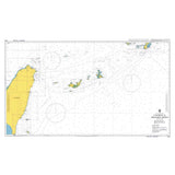 Product image of Admiralty Chart 3236 | Taiwan to Okinawa Shima, featuring navigational markings, depth soundings, and coastal features, essential for safe marine navigation. It could be displayed as an art piece or used for navigation on a boat or ship.
