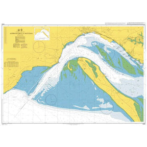 Product image of Admiralty Chart 3259 | Setubal and Approaches, featuring navigational markings, depth soundings, and coastal features, essential for safe marine navigation. It could be displayed as an art piece or used for navigation on a boat or ship.