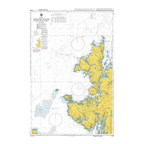 Product image of Admiralty Chart 3281 | Shetland Islands North-West Sheet, featuring navigational markings, depth soundings, and coastal features, essential for safe marine navigation. It could be displayed as an art piece or used for navigation on a boat or ship.