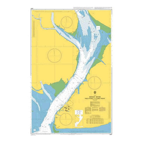 Product image of Admiralty Chart 3287 | Bonny River Field Point to Ford Point, featuring navigational markings, depth soundings, and coastal features, essential for safe marine navigation. It could be displayed as an art piece or used for navigation on a boat or ship.