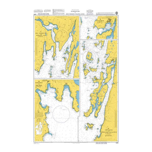 Product image of Admiralty Chart 3294 | Harbours in Southern Mainland, featuring navigational markings, depth soundings, and coastal features, essential for safe marine navigation. It could be displayed as an art piece or used for navigation on a boat or ship.