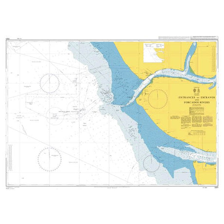 Product image of Admiralty Chart 3321 | Entrances to Escravos and Forcados Rivers, featuring navigational markings, depth soundings, and coastal features, essential for safe marine navigation. It could be displayed as an art piece or used for navigation on a boat or ship.