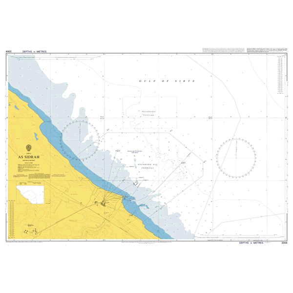 Product image of Admiralty Chart 3344 | As Sidrah, featuring navigational markings, depth soundings, and coastal features, essential for safe marine navigation. It could be displayed as an art piece or used for navigation on a boat or ship.