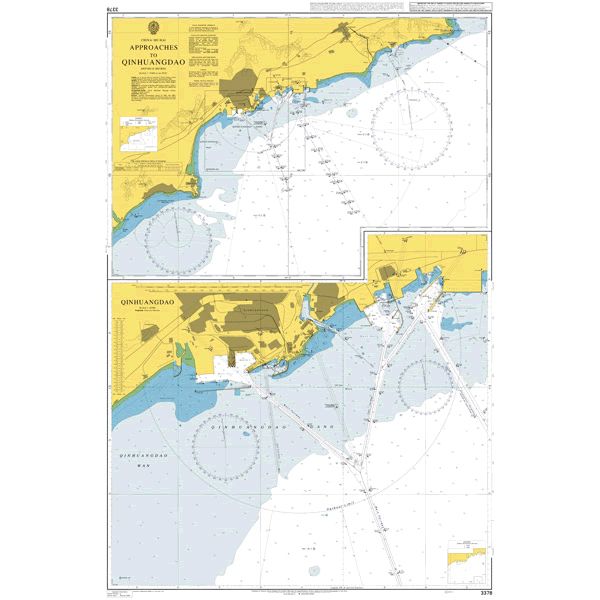 Product image of Admiralty Chart 3378 | Approaches to Qinhuangdao, featuring navigational markings, depth soundings, and coastal features, essential for safe marine navigation. It could be displayed as an art piece or used for navigation on a boat or ship.