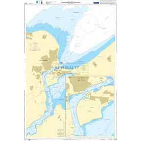 Admiralty Chart DE51: Travemunde and Approaches by Admiralty features waterways, depth markings, land areas, ports, maritime symbols, plus detailed insets of Lübeck and a marina.