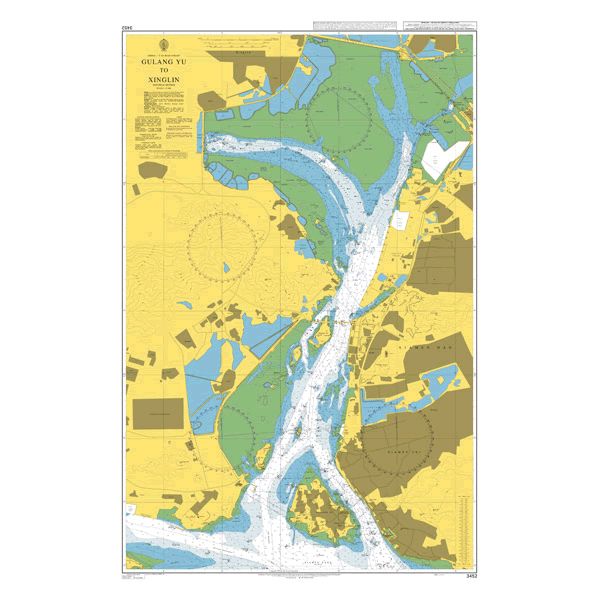 Product image of Admiralty Chart 3452 | Gulang Yu to Xinglin, featuring navigational markings, depth soundings, and coastal features, essential for safe marine navigation. It could be displayed as an art piece or used for navigation on a boat or ship.