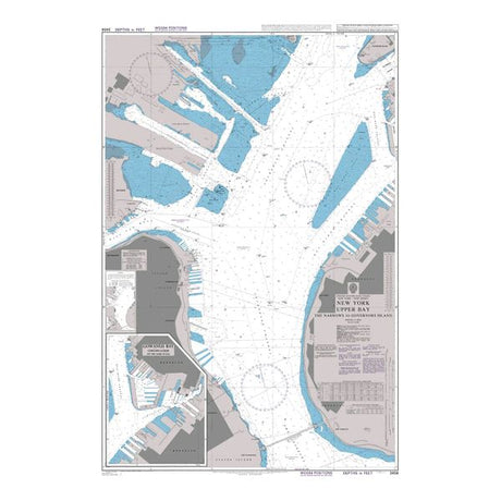 Product image of Admiralty Chart 3456 | New York Upper Bay The Narrows to Governors Island, featuring navigational markings, depth soundings, and coastal features, essential for safe marine navigation. It could be displayed as an art piece or used for navigation on a boat or ship.