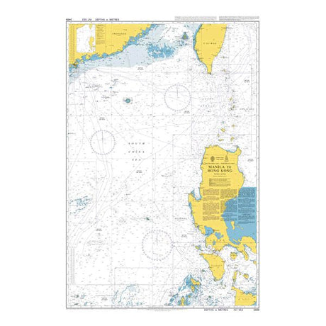 Product image of Admiralty Chart 3489 | Manila to Hong Kong, featuring navigational markings, depth soundings, and coastal features, essential for safe marine navigation. It could be displayed as an art piece or used for navigation on a boat or ship.