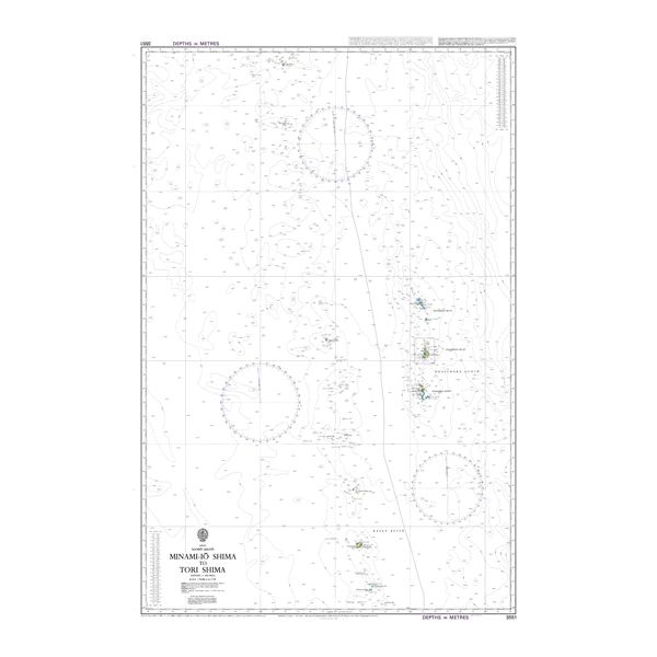 Product image of Admiralty Chart 3551 | Minami-Io Shima to Tori Shima, featuring navigational markings, depth soundings, and coastal features, essential for safe marine navigation. It could be displayed as an art piece or used for navigation on a boat or ship.