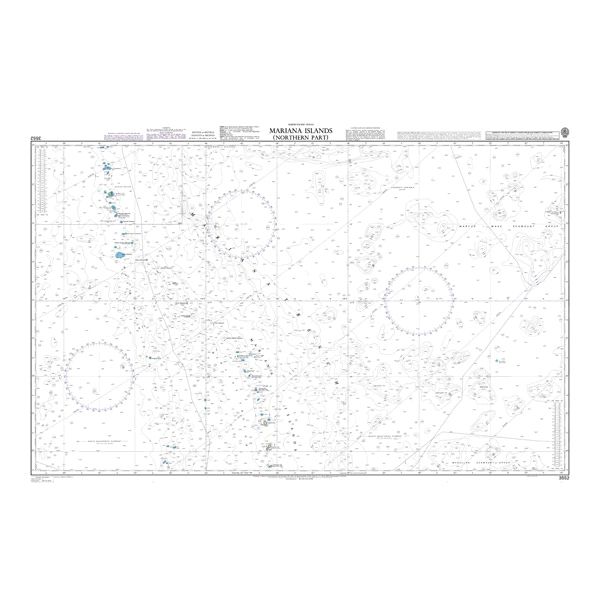 Product image of Admiralty Chart 3552 | Mariana Islands (Northern Part), featuring navigational markings, depth soundings, and coastal features, essential for safe marine navigation. It could be displayed as an art piece or used for navigation on a boat or ship.