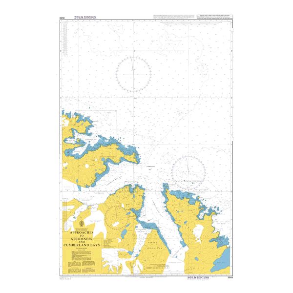 Product image of Admiralty Chart 3588 | Approaches to Stromness and Cumberland Bays, featuring navigational markings, depth soundings, and coastal features, essential for safe marine navigation. It could be displayed as an art piece or used for navigation on a boat or ship.