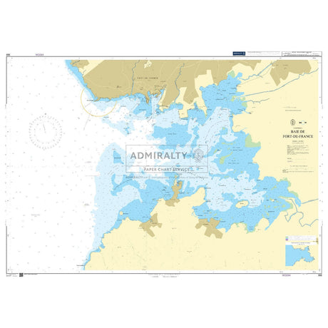 Admiralty Chart 368: Baie de Fort-de-France by Admiralty details the bay’s coastal and underwater features, using Admiralty Standard Nautical Chart symbols for depth contours, navigation aids, landmarks, and maritime notes.